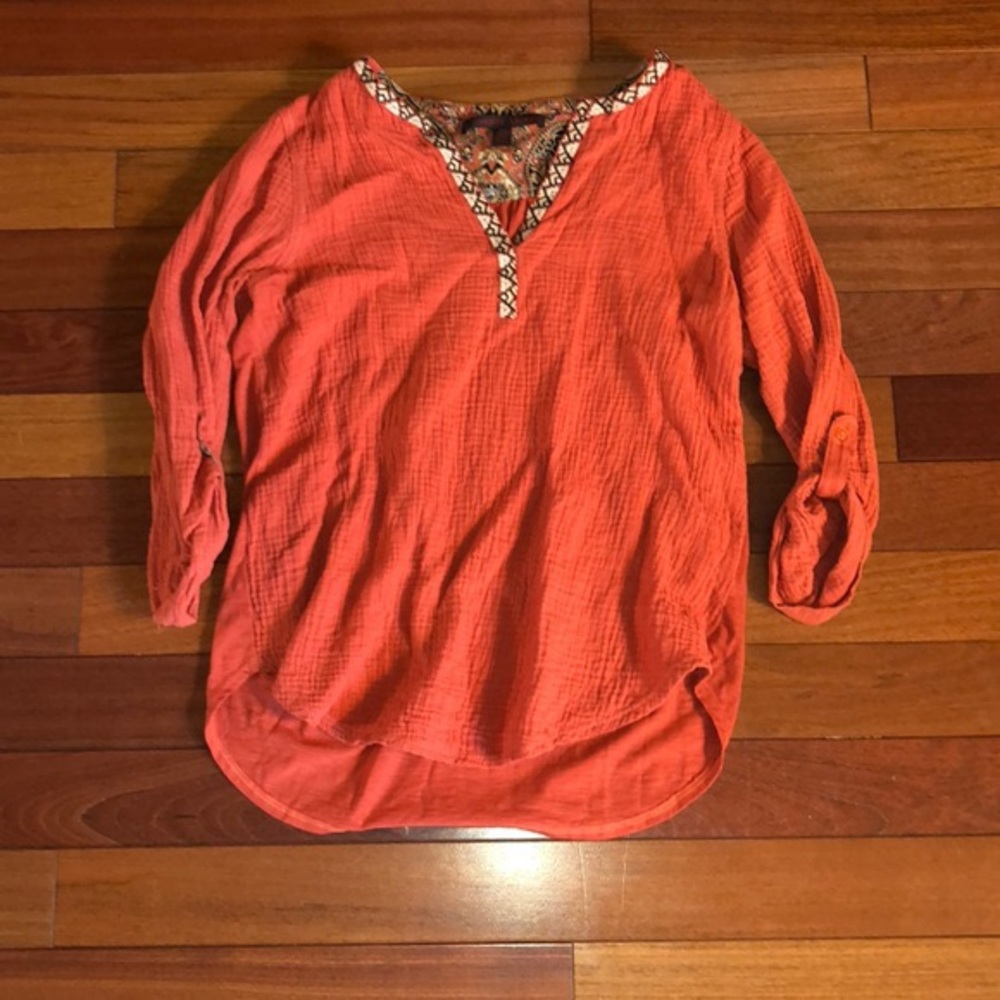 Anthropologie boho 3/4 sleeve embroidered shirt